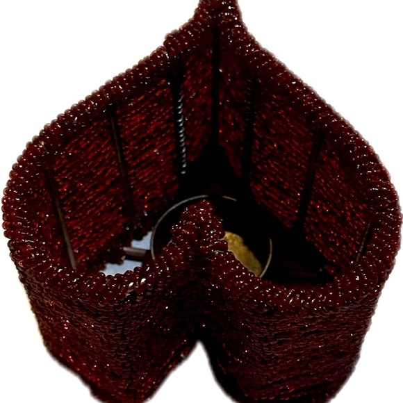 VTG DARK RED BEADED HEART CANDLE HOLDER STURDY METAL ROSE GOLD WIRE FRAME 4.5” - Picture 8 of 11